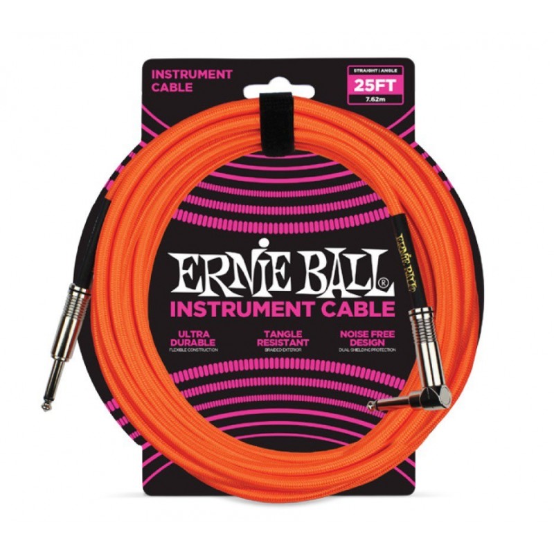 Ernie Ball 25ft Braided Neon Orange Cable Piano Traders