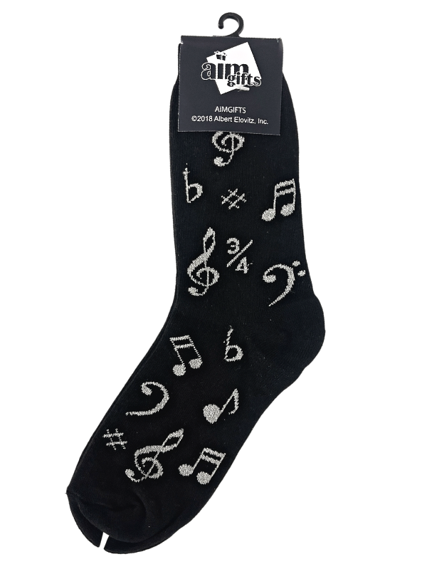 Adult Socks – Black and Silver Music Notes Piano Traders