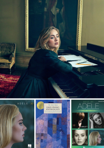 Photo Collage of Adele and her Music Books