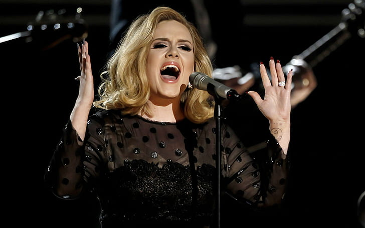 Adele singing at her concert
